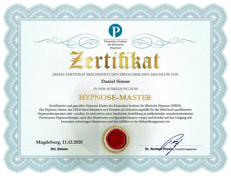 Zertifikat Hypnoanalyse Daniel Simon