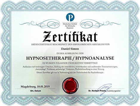 Zertifikat Hypnoanalyse Daniel Simon