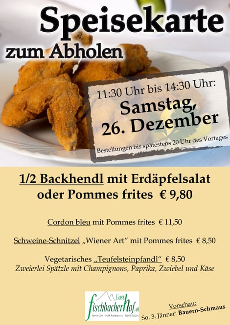 Speisekarte zum Abholen