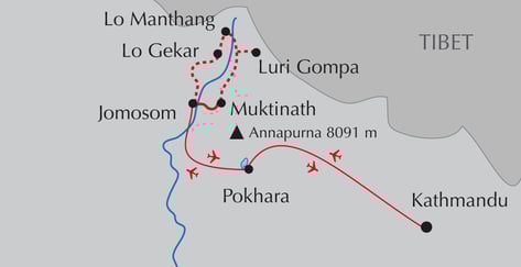 Landkarte Trekking-Reise durch Mustang in Nepal