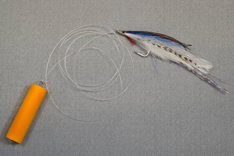 A splasher rig for bonito using a Captain Dubiel’s Pop-N-Fly foam cylinder