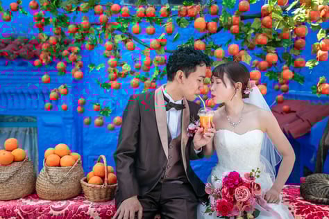 撮影の合間に、モロッコの搾りたてオレンジジュースを💛 青い街シャウエンで撮影おすすめ 実加