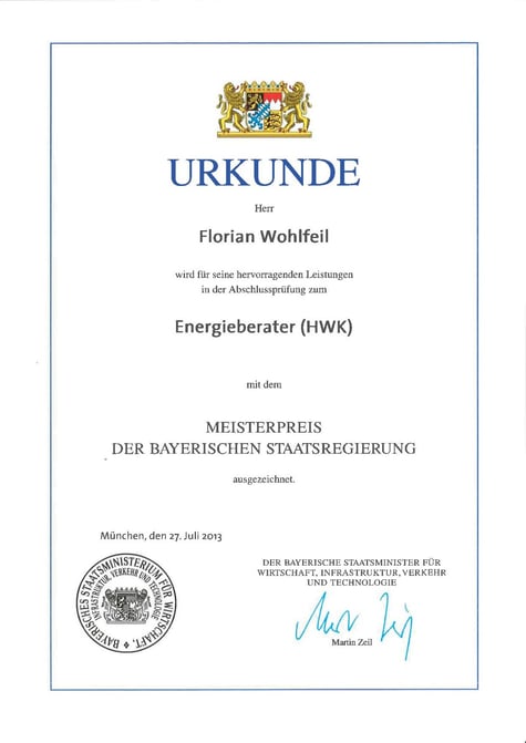 florian wohlfeil meisterpreis der bayerischen staatsregierung energieberater (HWK)
