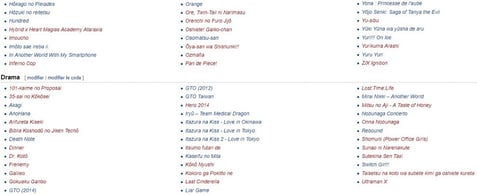 Liste des Animes Crunchyroll 3ème partie et Dramas (source: Wikipédia)