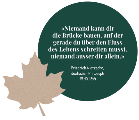 Zitat Horoskopbaum Ahorn: NIemand kann dir die Brücke bauen, auf der gerade du über den Fluss des Lebens schreiten musst, niemand ausser dir allein. Friedrich Nietzsche