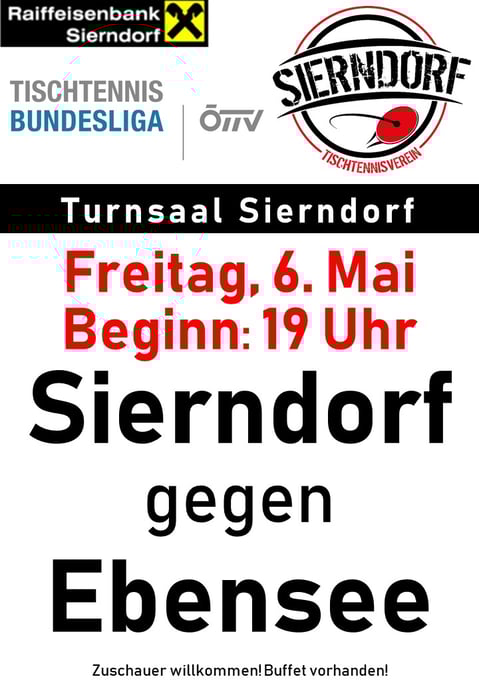 Wir freuen uns auf viele Zuschauer! Im Spitzenduell trifft Sierndorf als Tabellendritter auf den Tabellensiebenten aus Ebensee!!