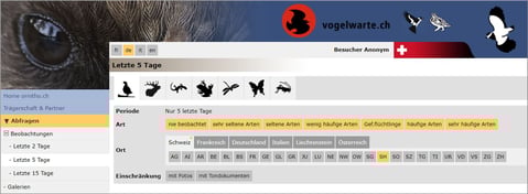 Screenshot von ornitho.ch