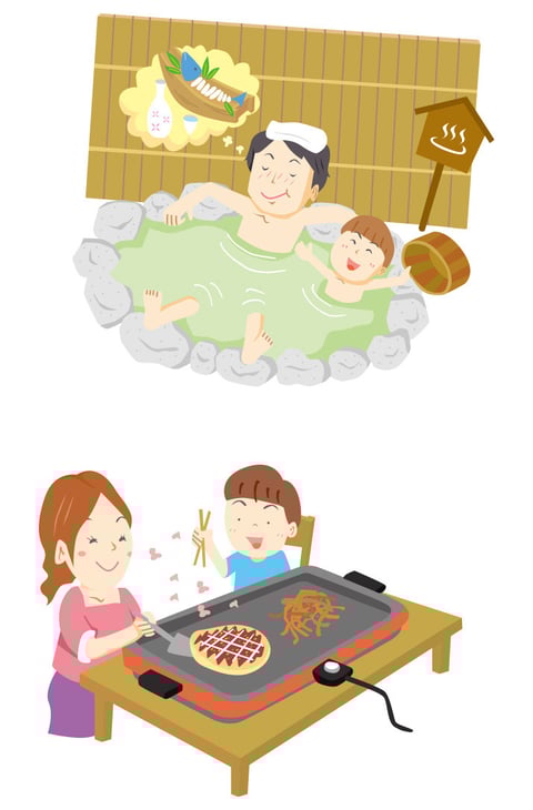 温泉イラスト・鉄板焼きイラスト