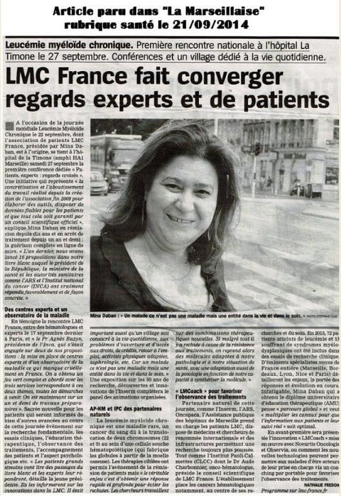 LMC FRANCE JOURNEE MONDIALE LMC ARTICLE PRESSE MINA DABAN la Marseillaise