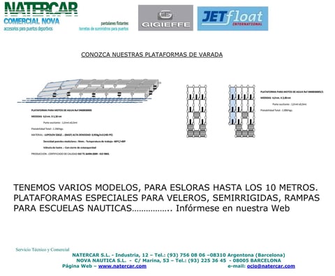 Plataformas de Varada Natercar para veleros, semirrigidas de hasta 10 metros. Rampas para Escuelas náuticas