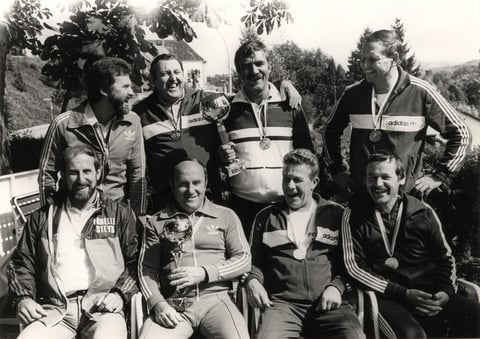 hinten v.l. Ursprunger Heinz, Vogl Hermann, Pilzweger Horst, Kessel Helmut, vorne Kessel Erich, Brückler Ferdinand, Stadler Karl und Kaiser Franz