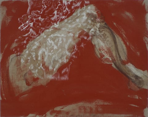 伊卡洛斯之椅(习作,其名来自于Jean Attali所著文章),2006年,色胶、白丙烯颜料、油画颜料于画布,89 x 116 cm,私人收藏,巴黎,法国