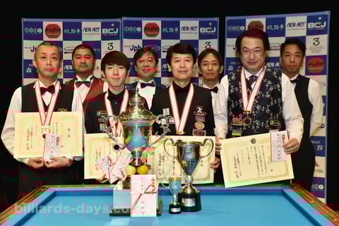 前回大会（2019年）の入賞者。優勝は新井達雄（前列右2）