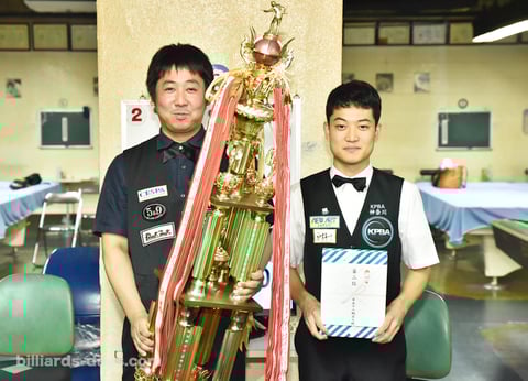 2018年の名人戦A級戦ファイナリスト。勝利した喜島安広（左）は名人位に返り咲いた。2位の林武志（右）は今年もA級戦に登場