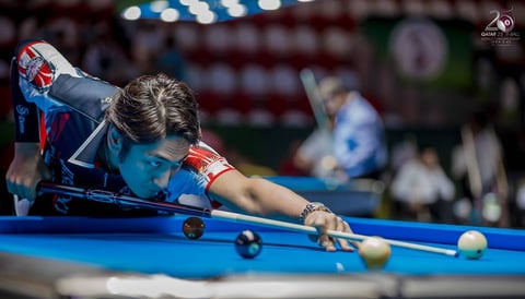 Toru Kuribayashi goes to Stage 2 of 2016 World Pool Championship.  Photo courtesy of QBSF