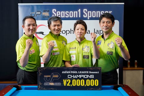 BEASTS。左から、早瀬優治・青木亮二・嶋野聖大・内垣建一　©2021 JAPAN POOL LEAGUE