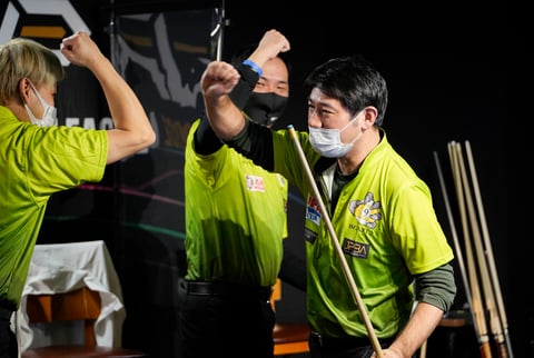 BEASTS、左から青木亮二、早瀬優治、内垣建一　©2021 JAPAN POOL LEAGUE