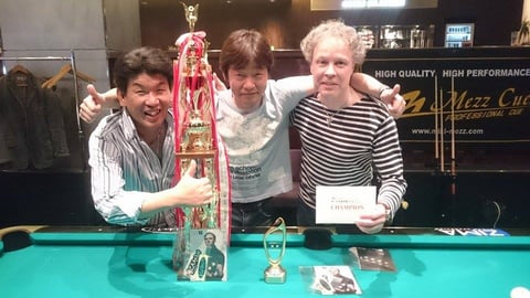 第7回企業対抗9ボール、優勝のTEAM NISSAN ALPHA　写真提供：バグース