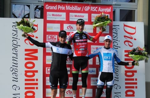 Podest Kategorie Elite/Amateure (v.l.n.r): Claudio Imhof (3. Rang), Sieger Alberto Checchin und Kilian Moser (3. Rang).