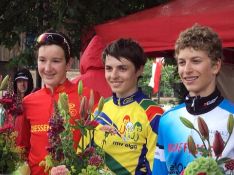 Kategorie U17: Mario Spengler (2./RRC Diessenhofen), Cyrill Kunz (1./RMV Elgg) und Gino Mäder (3./VC Wiedlisbach).