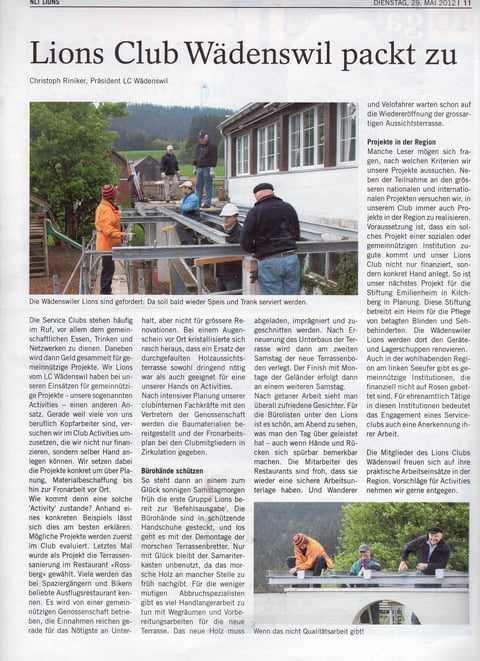 Bericht Zürichsee Zeitung 29.05.12