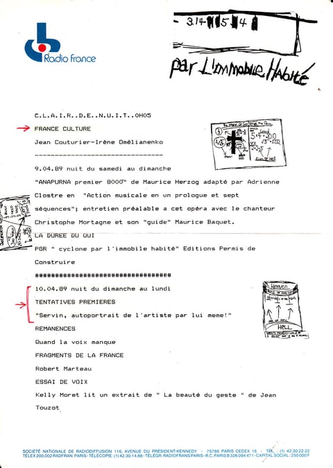 Annonce de l'émission consacrée à SERVIN par RADIO FRANCE