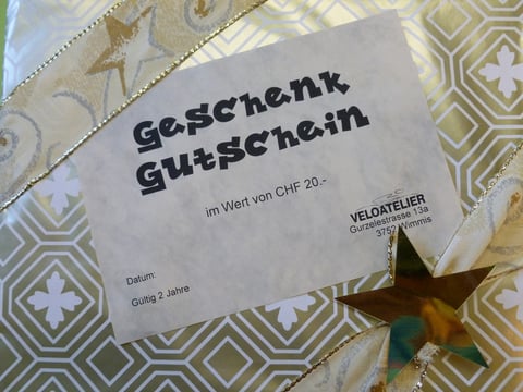 Geschenkgutschein vom Veloatelier Wimmis