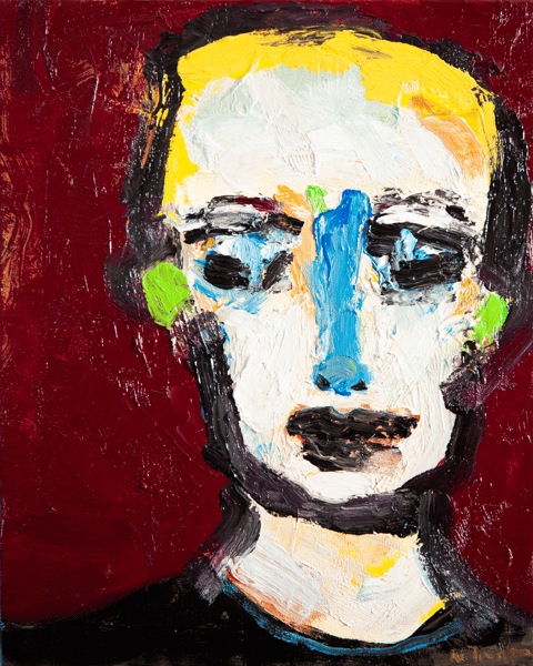 Self Portrait, oil on canvas, 16 by 13 by 1 1/8 in.