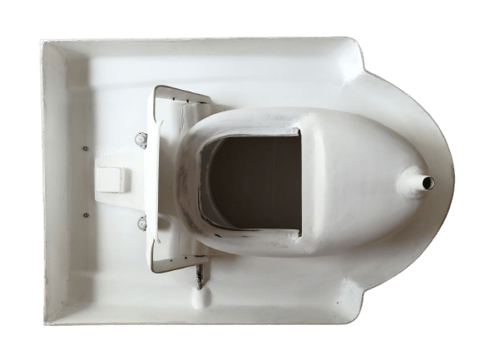 便器底の扉はハンドルレバーを引き上げると扉の先の磁石が便器天板裏側に接着します。