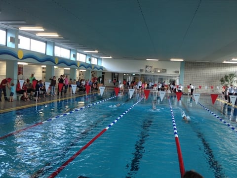 Der optimale Ort für die Sichtung: Im Aquawede tummelten sich etwa 200 Aktive, Trainer, Eltern und Kampfrichter