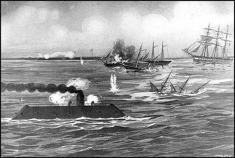 Le Merrimac coulant les frégates ennemies