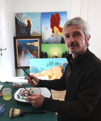 L'artiste et sa nourriture favorite.