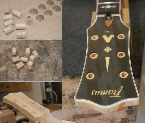 Um die neuen Tuner montieren zu können, müssen zuerst die alten Löcher verschlossen werden. 