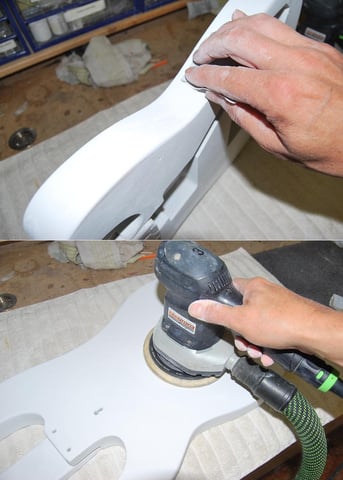 Über Nacht ist alles getrocknet und so kann jetzt einen sauber Fläche geschliffen werden.