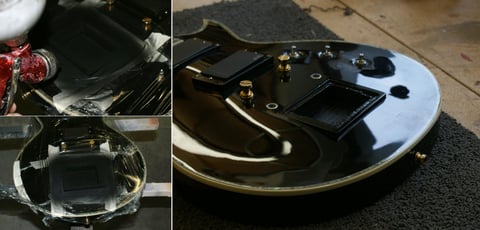 Nach dem der Leim getrocknet ist, wird abgeklebt und lackiert.