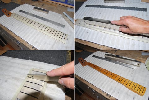 Vor dem Komplettieren werden die Bundkronen noch abgerrichtet ...