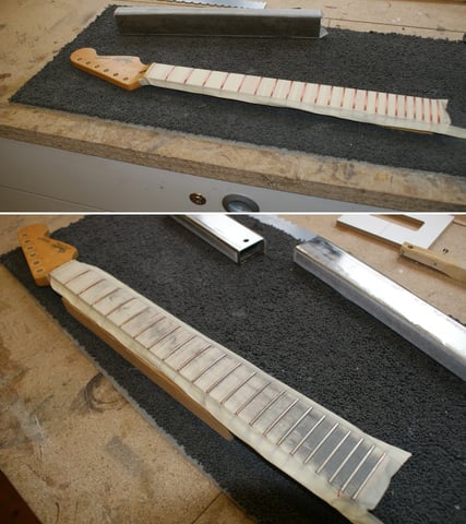 Nach einigen Tagen werden noch die Bundkronen abgerichtet, ...