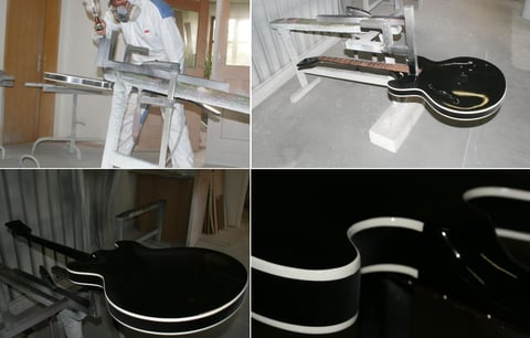 Zum Schluss wird noch in drei Gängen Klarlack aufgebracht. Der Nitrolack kann jetzt erst einmal wieder trocknen.