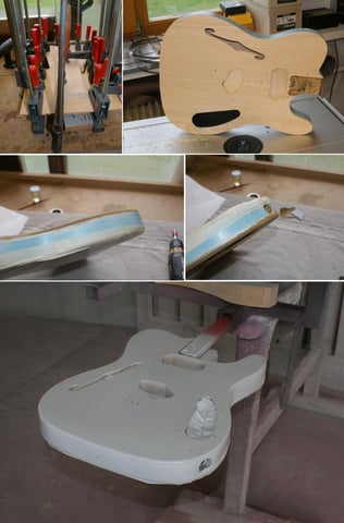 Das Top habe ich in der Zwischenzeit vorbereitet und wird jetzt aufgeleimt. Nach dem Versäubern der Leimstellen und Überständen wird grundiert.