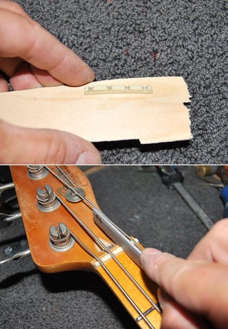 Der Sattel musste etwas erhöt werden da die neuen Bundstäbe natürlich höher sind wie die bereits Abgespielten.