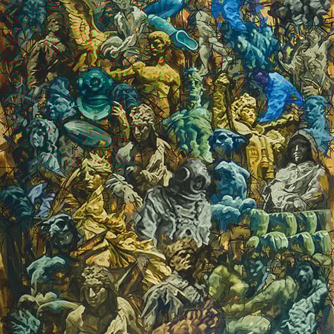 adam bota, "die mitwirker", 2024, 210 x 180 cm, oil on canvas – erlas galerie