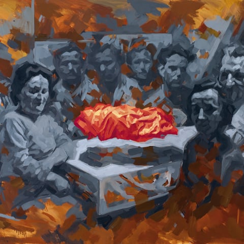 adam bota, "der verdacht", 2018, 115 x 150 cm, öl auf leinwand – erlas galerie