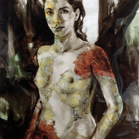 raffaella busdon, „giulia e la poesia“, 2016, öl auf policarbonat & collage, gerahmt, 126 x 96 cm – erlas galerie