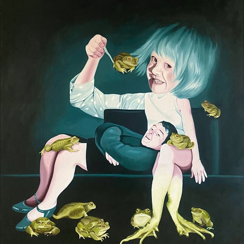 sylvia berndorfer, "die kröten meines vaters", 2023, 120 x 110 cm, oil on canvas – erlas galerie
