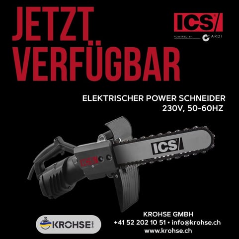 ICS, Kettensäge, Diamantkettensäge, PowerGrit, Mobiler Wassertank, Schneidearbeiten an unterirdischen Rohren, hydraulisch, Benzin, Pneumatisch, Beton, Stein, Mauerwerke, Elektrischer POWER Schneider, Elektrisch