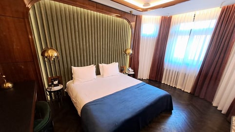 Double bed in Presidential Suite at Hotel A22, Riga