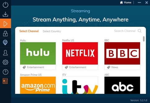 Ivacy VPN interface streaming