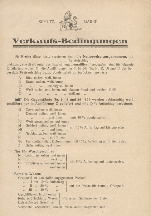 Emailfabren im Katalog 1921
