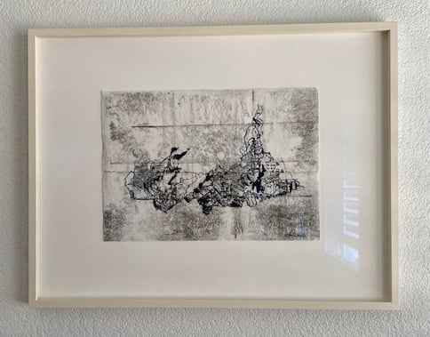 Bild im Objektrahmen eingelegt. Konservierende Einrahmug. 