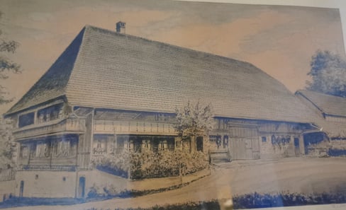 Bleistiftzeichnung vom Hof von 1943